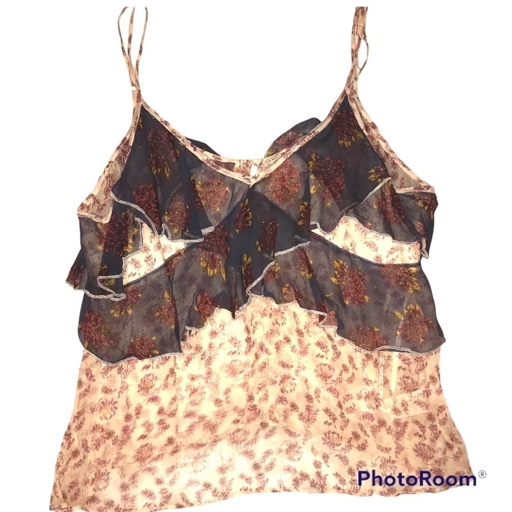 Free People Flowy Camisole Tank Top Blouse Floral Ruffle Detail XS